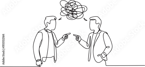 Business Conflict and Argument Concept with Two People Disagreement Line Art Illustration
