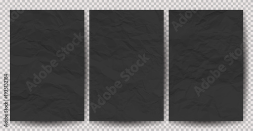 Set of black clean crumpled papers