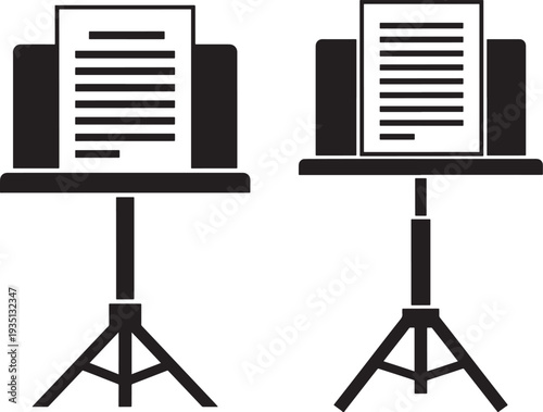 Silhouette of two music stands with papers