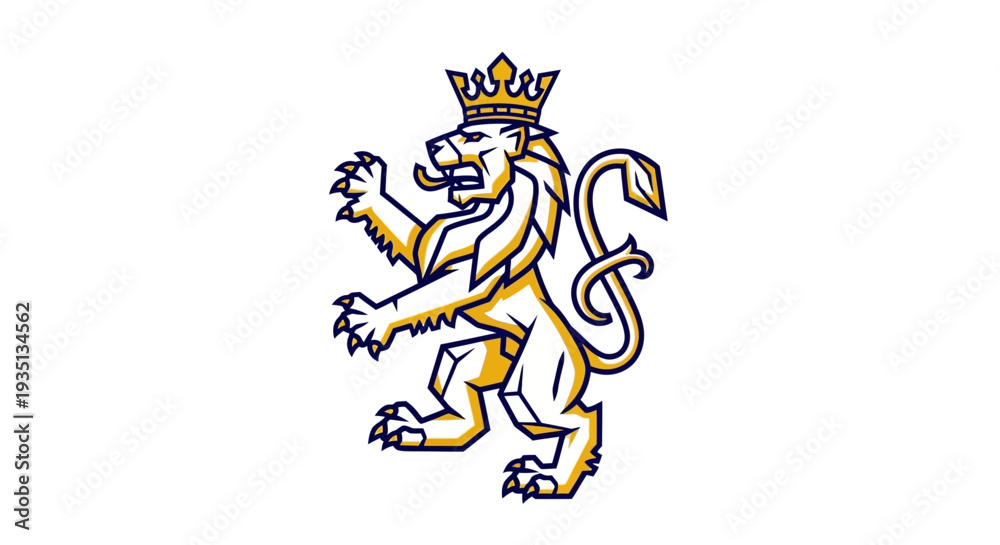 Fototapeta premium Illustration of a regal lion with a crown, symbolizing courage and strength, in a dynamic pose