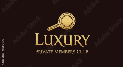 Luxury Private Members Club emblem featuring a magnifying glass on a dark background illustration