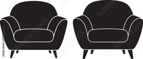 Two plush armchairs isolated on white background