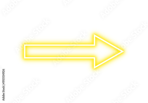 Yellow neon glowing arrow sign pointing right direction. Luminous glowing shiny arrow indicates right side, forward or next  for modern and elegant designs. Vector illustration.