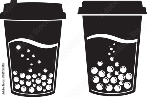 Two bubble tea cups with fizzy drink silhouette