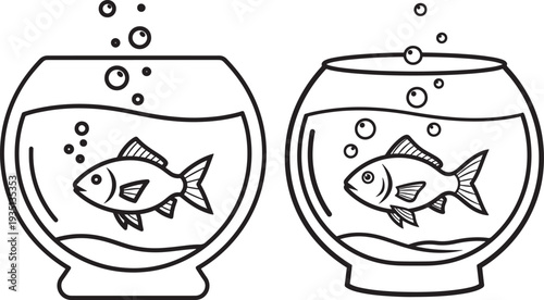 Two goldfish in fishbowls with bubbles
