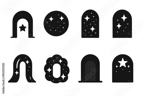 Stardream Portal Icons. Stardream portals. Filled icon set of stardream portals: soft-star doorway, luminous