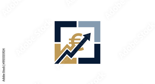 Financial growth graph with euro symbol and upward trending arrow in a modern geometric frame
