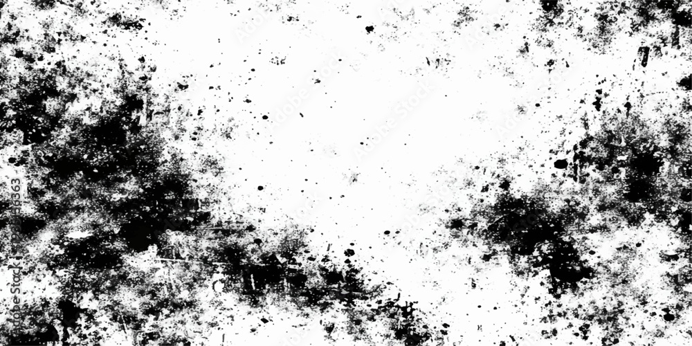 Obraz premium Abstract black and white grunge background featuring a dark ink splash pattern with paint splatter texture and a dirty liquid stain design