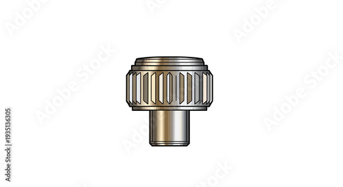 Detailed view of a metallic mechanical component with a cylindrical base and a ridged top section