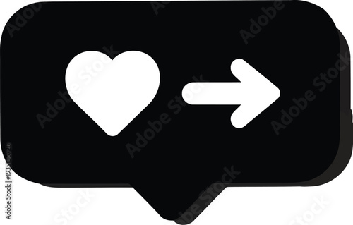 Black speech bubble icon with heart and arrow for chat UI