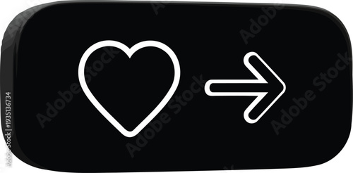 Black 3D heart and arrow button icon for modern UI design