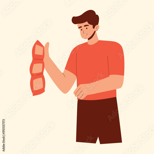 Illustration character of an Work man holding sachets