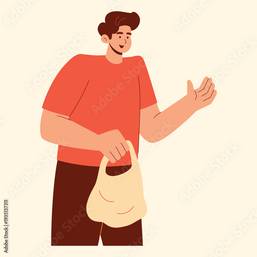 Illustration character of an man buy something with bag