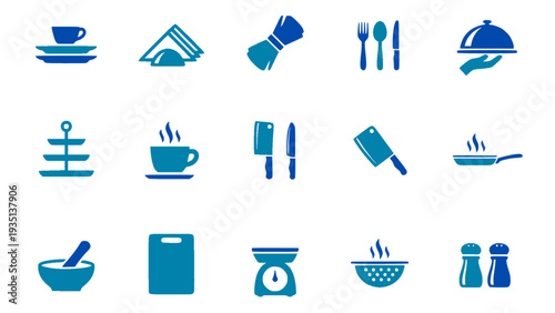 Minimal flat kitchen utensil and cooking equipment icon set. Great for food blogs, recipe apps, and culinary projects.