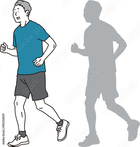 ウォーキングをしているシニア男性のイラスト素材