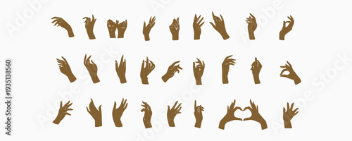 Set of Vector female beauty hands silhouette. Editable outline stroke size. Line flat contour, thin and linear design. Simple icons. Concept illustration.