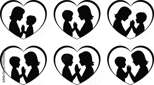 PrintMother and child silhouettes, family love illustration, heart shape design, parent child affection, motherhood concept, care symbol, parenting artwork, bond