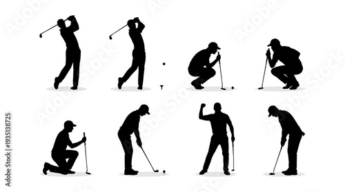 Golf Swing Silhouette Vector Collection Player Action Set