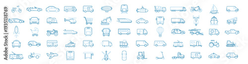 Transport vehicle icon set, car, truck, bus, taxi and delivery automobile silhouettes collection on transparent background
