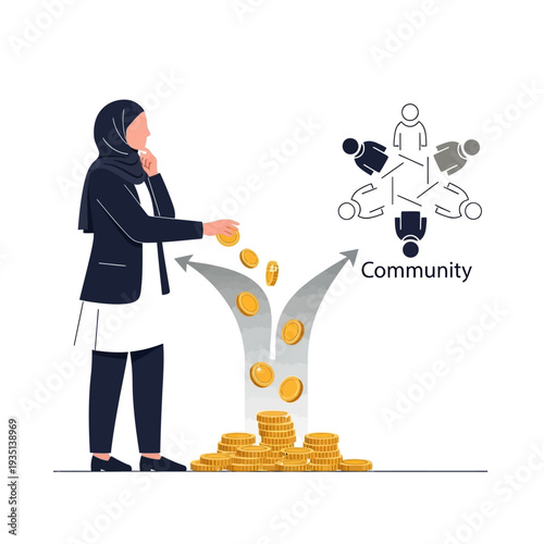 Businesswoman investing in community with gold coins