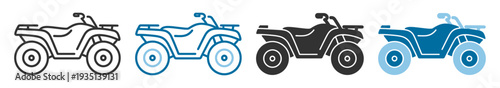 All terrain vehicle quad bike icon set in outline and solid styles isolated on transparent background