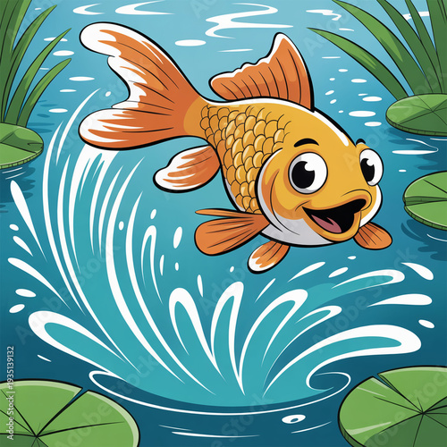 Goldfish splashing waves dynamic cartoon