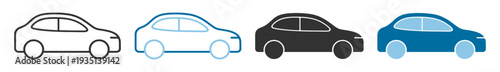 Modern sedan car automobile icon in outline and solid styles isolated on transparent background