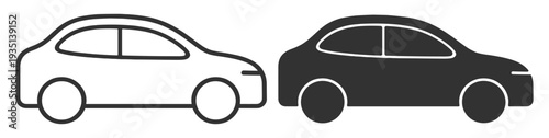 Modern sedan car automobile icon in outline and solid styles isolated on transparent background