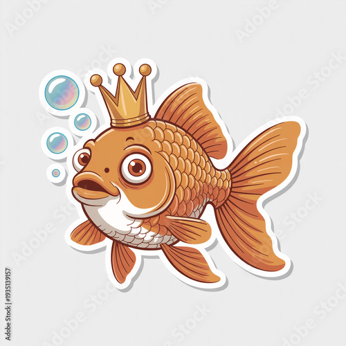 Royal goldfish with crown cute cartoon
