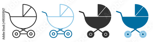 Baby stroller pram carriage icon in outline and solid styles isolated on transparent background
