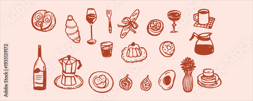 Hand drawn doodle brunch food illustration