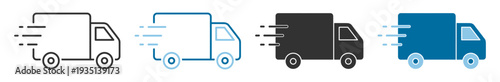Express delivery truck van transport vehicle icon in outline and solid styles isolated on transparent background