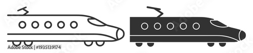High speed electric passenger train locomotive icon in outline and solid styles isolated on transparent background