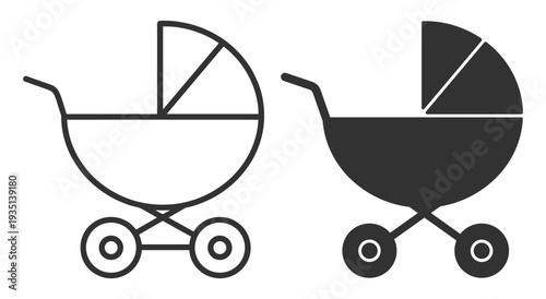 Baby stroller pram carriage icon in outline and solid styles isolated on transparent background