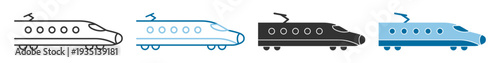High speed electric passenger train locomotive icon in outline and solid styles isolated on transparent background
