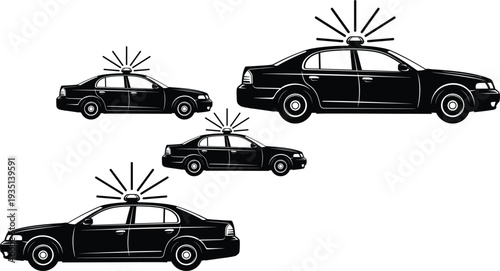 police, car, patrol, vehicle, emergency, siren, law, enforcement, security, transport, authority, service, public, safety, crime, vector, illustration, silhouette, collection, cad
