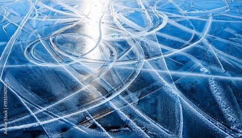 Texture Of Ice Skates Traces On The Blue Ice