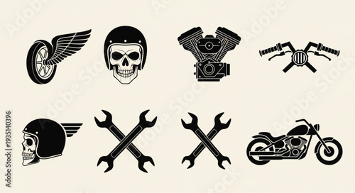 Motorcycle Biker Culture Icons Set.