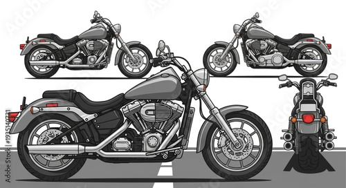 Collection of detailed motorcycle illustrations from multiple angles.