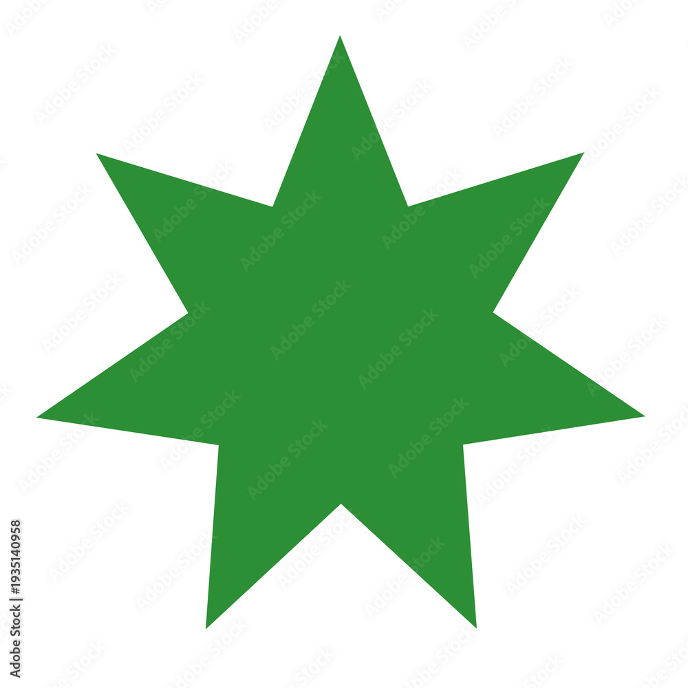 Obraz premium Green seven-pointed star shape, solid color graphic element on white background, perfect for awards and recognition, vector.