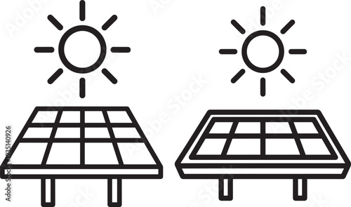 Silhouette solar panels and sun icons