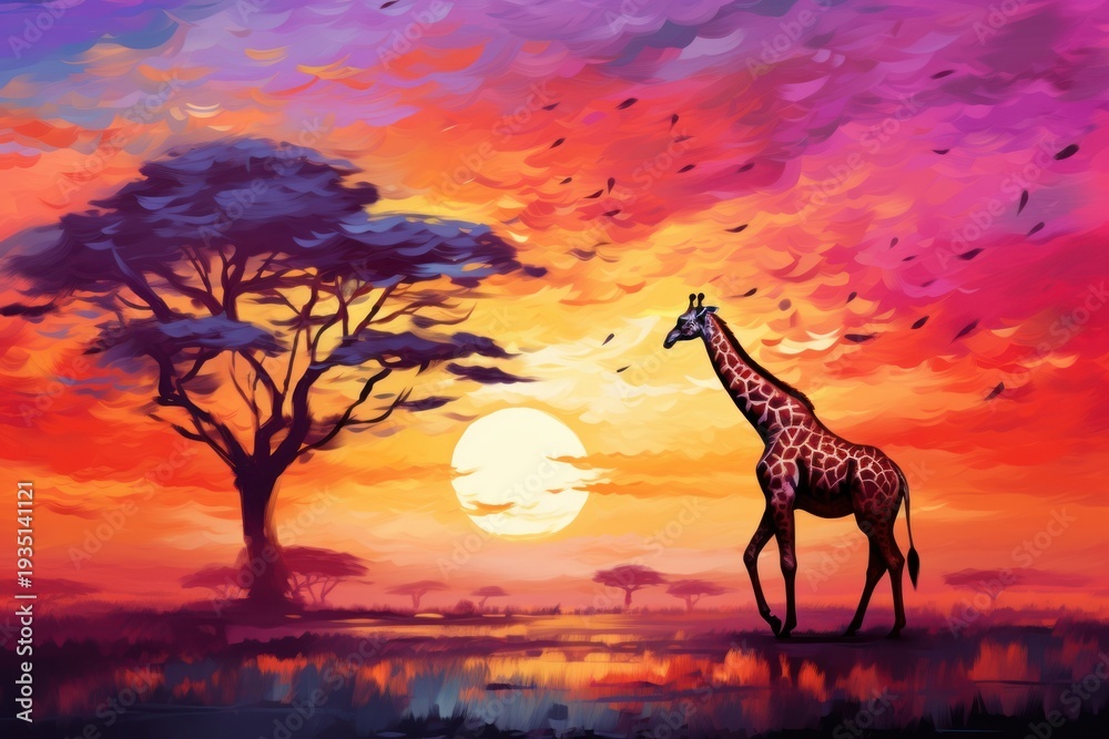 Fototapeta premium Giraffe landscape wildlife outdoors.
