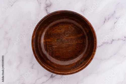 Brown Wooden Serving Bowl Marble Background