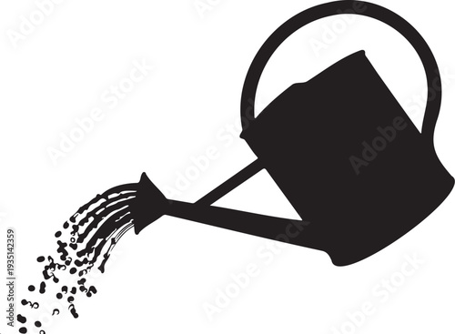 Black Silhouette Watering Can Pouring Water Vector Illustration