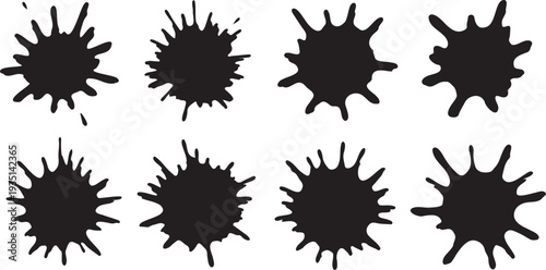 Set of 8 Black Ink Splatter Vector Shapes