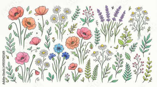 Floral Fantasy: A whimsical array of delicate flowers and lush greenery, painted with watercolor hues, bursts forth to create a vibrant and captivating floral design. 