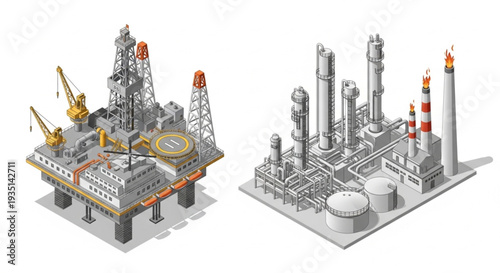 Oil Rig and Refinery Model.