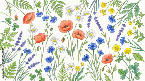 Floral Array: An artful arrangement of delicate flowers, showcasing a vibrant mix of colors and textures, brings a breath of spring with a touch of artistic flair.