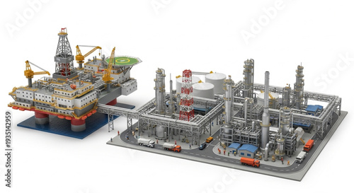 Oil Rig and Refinery Model.