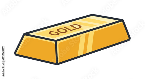 A stylized illustration of a rectangular gold bar with the word gold printed on it
